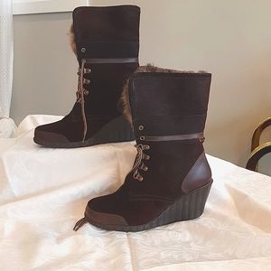 MAG Chocolate Brown Suede Wedge Booties Size 38